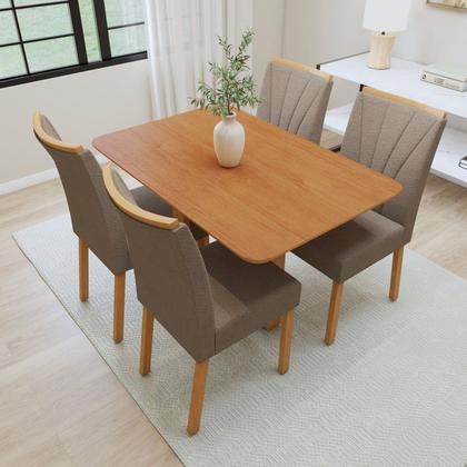 Imagem de Conjunto Sala de Jantar 4 Lugares Retangular Tampo MDF Mesa Bold com Cadeiras Pés Madeira Jade