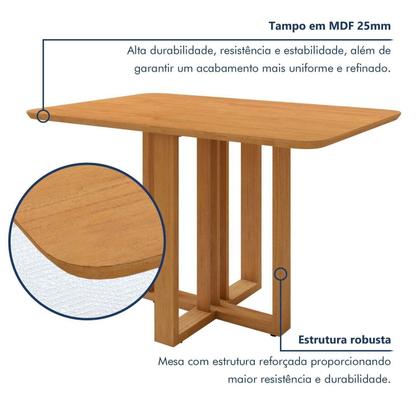 Imagem de Conjunto Sala de Jantar 4 Lugares Retangular Tampo MDF Mesa Bold com Cadeiras Pés Madeira Jade