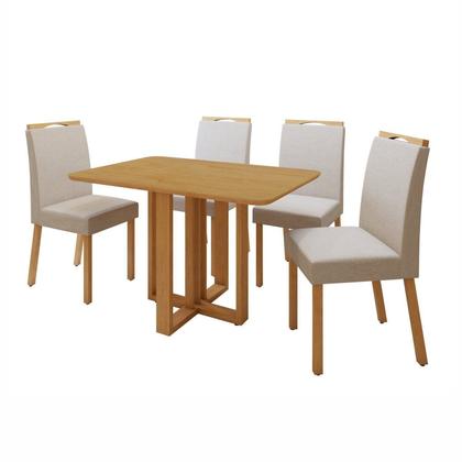 Imagem de Conjunto Sala de Jantar 4 Lugares Retangular Tampo MDF Mesa Bold e Cadeiras Pés Madeira Lunen