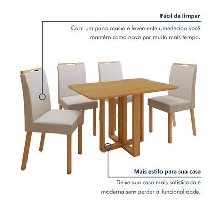 Imagem de Conjunto Sala de Jantar 4 Lugares Retangular Tampo MDF Mesa Bold e Cadeiras Pés Madeira Lunen