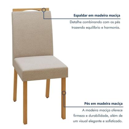 Imagem de Conjunto Sala de Jantar 4 Lugares Retangular Tampo MDF Mesa Bold e Cadeiras Pés Madeira Lunen