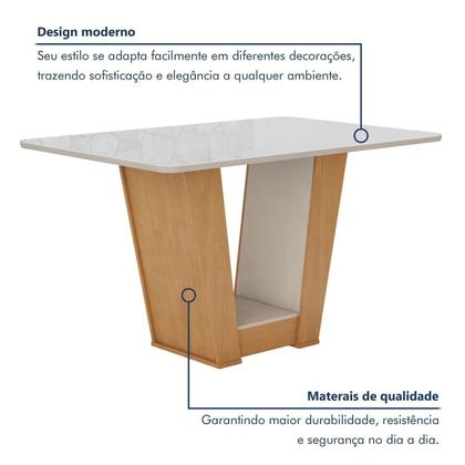 Imagem de Conjunto Sala de Jantar 4 Lugares Retangular Tampo Vidro/MDF Mesa Apogeu com Cadeiras Luar