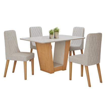 Imagem de Conjunto Sala de Jantar 4 Lugares Retangular Tampo Vidro/MDF Mesa Apogeu com Cadeiras Luar