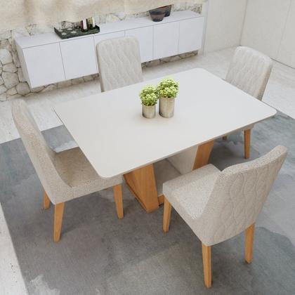 Imagem de Conjunto Sala de Jantar 4 Lugares Retangular Tampo Vidro/MDF Mesa Apogeu com Cadeiras Luar