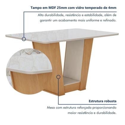 Imagem de Conjunto Sala de Jantar 4 Lugares Retangular Tampo Vidro/MDF Mesa Apogeu com Cadeiras Luar
