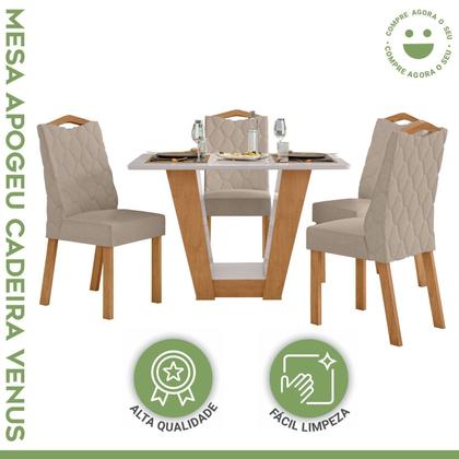 Imagem de Conjunto Sala de Jantar 4 Lugares Retangular Tampo Vidro/MDF Mesa Apogeu e Cadeiras Vênus