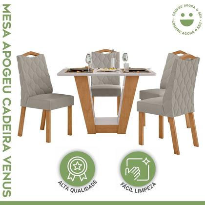 Imagem de Conjunto Sala de Jantar 4 Lugares Retangular Tampo Vidro/MDF Mesa Apogeu e Cadeiras Vênus