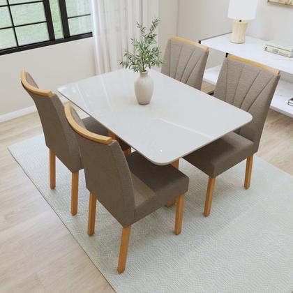 Imagem de Conjunto Sala de Jantar 4 Lugares Retangular Tampo Vidro/MDF Mesa Bold e Cadeiras Pés Madeira Jade