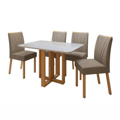 Imagem de Conjunto Sala de Jantar 4 Lugares Retangular Tampo Vidro/MDF Mesa Bold e Cadeiras Pés Madeira Jade