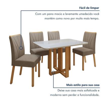 Imagem de Conjunto Sala de Jantar 4 Lugares Retangular Tampo Vidro/MDF Mesa Bold e Cadeiras Pés Madeira Jade