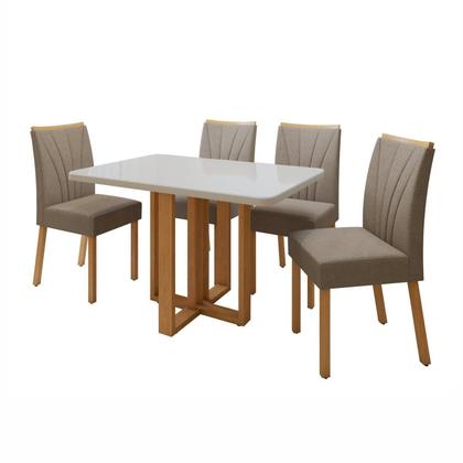 Imagem de Conjunto Sala de Jantar 4 Lugares Retangular Tampo Vidro/MDF Mesa Bold e Cadeiras Pés Madeira Jade