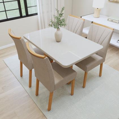 Imagem de Conjunto Sala de Jantar 4 Lugares Retangular Tampo Vidro/MDF Mesa Bold e Cadeiras Pés Madeira Jade