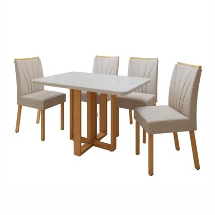 Imagem de Conjunto Sala de Jantar 4 Lugares Retangular Tampo Vidro/MDF Mesa Bold e Cadeiras Pés Madeira Jade