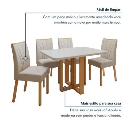 Imagem de Conjunto Sala de Jantar 4 Lugares Retangular Tampo Vidro/MDF Mesa Bold e Cadeiras Pés Madeira Jade