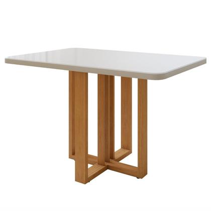 Imagem de Conjunto Sala de Jantar 4 Lugares Retangular Tampo Vidro/MDF Mesa Bold e Cadeiras Pés Madeira Lunen