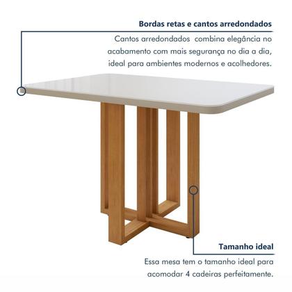 Imagem de Conjunto Sala de Jantar 4 Lugares Retangular Tampo Vidro/MDF Mesa Bold e Cadeiras Pés Madeira Lunen