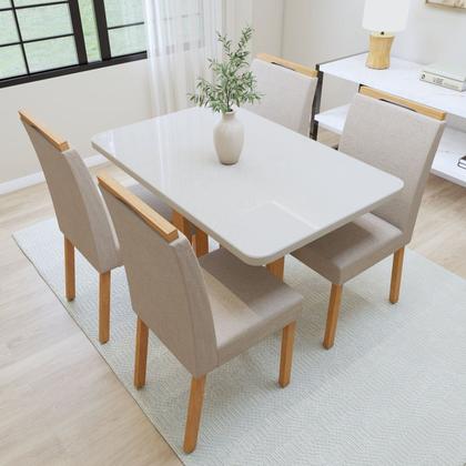 Imagem de Conjunto Sala de Jantar 4 Lugares Retangular Tampo Vidro/MDF Mesa Bold e Cadeiras Pés Madeira Lunen