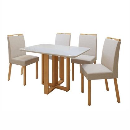 Imagem de Conjunto Sala de Jantar 4 Lugares Retangular Tampo Vidro/MDF Mesa Bold e Cadeiras Pés Madeira Lunen