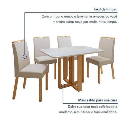 Imagem de Conjunto Sala de Jantar 4 Lugares Retangular Tampo Vidro/MDF Mesa Bold e Cadeiras Pés Madeira Lunen