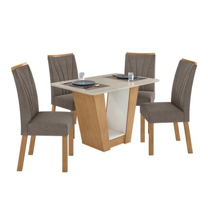 Imagem de Conjunto Sala de Jantar 4 Lugares Retangular Tampo Vidro/MDF Mesa e Cadeiras Apogeu