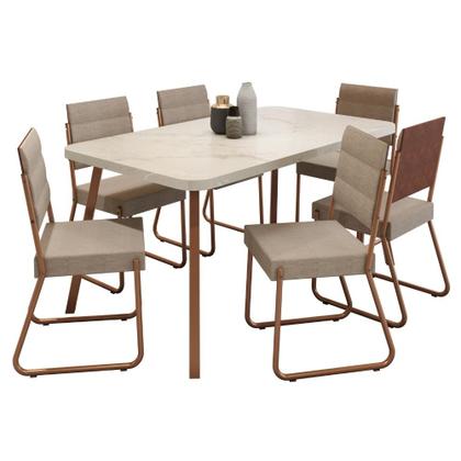 Imagem de Conjunto Sala de Jantar 6 Cadeiras Almería Carraro Petra Areia Rosê