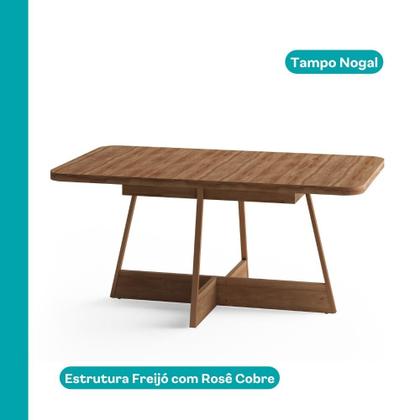 Imagem de Conjunto Sala de Jantar 6 Cadeiras Arezzo Carraro Nogal e Rosê