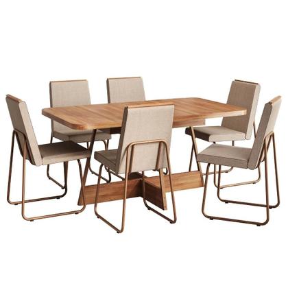 Imagem de Conjunto Sala de Jantar 6 Cadeiras Arezzo Carraro Nogal e Rosê