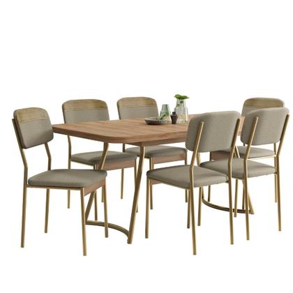 Imagem de Conjunto Sala de Jantar 6 Cadeiras Cannes Carraro Carvalho Dourado