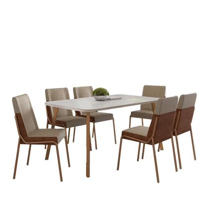 Imagem de Conjunto Sala de Jantar 6 Cadeiras Capri Carraro Off White e Rosê