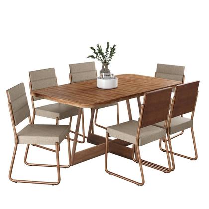 Imagem de Conjunto Sala de Jantar 6 Cadeiras Charlotte Carraro Nogal com Rose