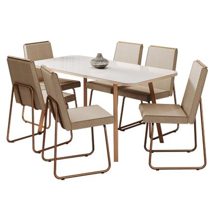 Imagem de Conjunto Sala de Jantar 6 Cadeiras Cilícia Carraro Gelo e Rosê