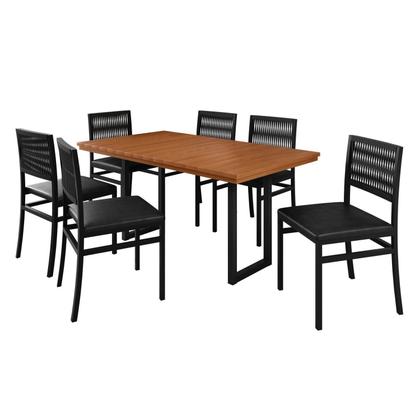 Imagem de Conjunto Sala de Jantar 6 Cadeiras Madeira Maciça Ripada Itália Preto