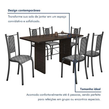 Imagem de Conjunto Sala de Jantar 6 Cadeiras Mesa 140x75cm Tampo Ardósia Indiano Isabela