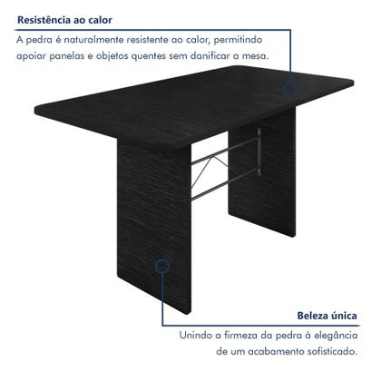 Imagem de Conjunto Sala de Jantar 6 Cadeiras Mesa 140x75cm Tampo Ardósia Indiano Isabela