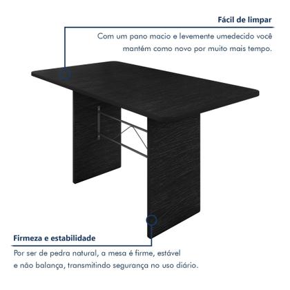 Imagem de Conjunto Sala de Jantar 6 Cadeiras Mesa 140x75cm Tampo Ardósia Indiano Isabela