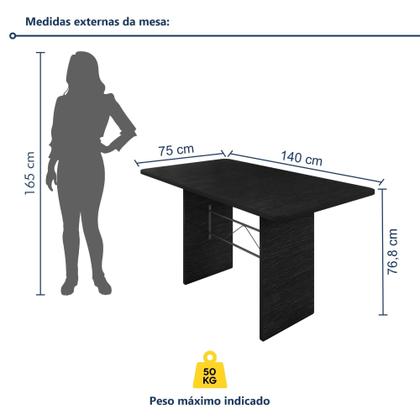Imagem de Conjunto Sala de Jantar 6 Cadeiras Mesa 140x75cm Tampo Ardósia Indiano Isabela