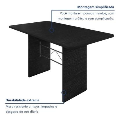 Imagem de Conjunto Sala de Jantar 6 Cadeiras Mesa 140x75cm Tampo Ardósia Indiano Isabela