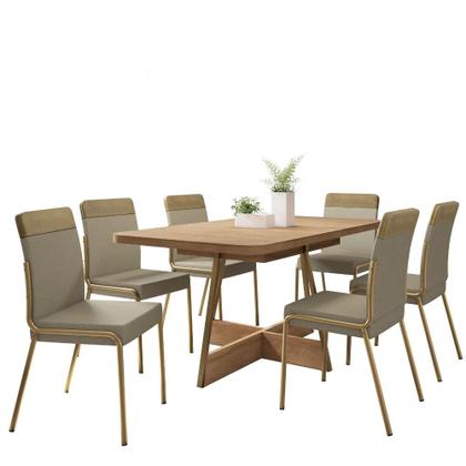 Imagem de Conjunto Sala de Jantar 6 Cadeiras Paris Carraro Carvalho Dourado