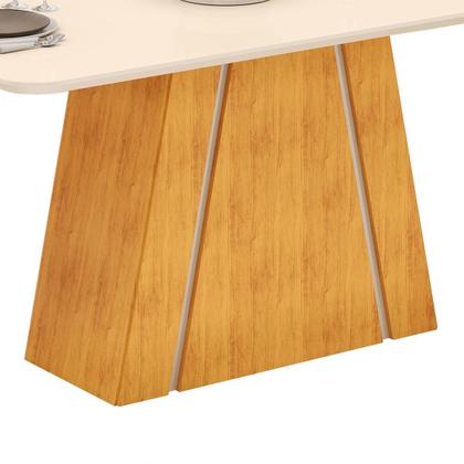 Imagem de Conjunto Sala de Jantar 6 Cadeiras Tampo Curvo DJ Móveis Gabi Cedro Off Yasmin Linho Neve