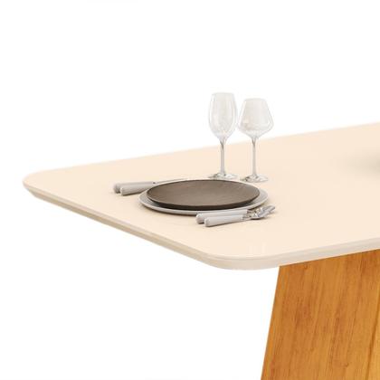 Imagem de Conjunto Sala de Jantar 6 Cadeiras Tampo Curvo DJ Móveis Gabi Cedro Off Yasmin Linho Neve