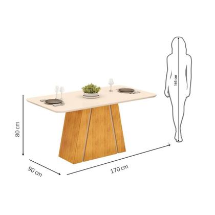 Imagem de Conjunto Sala de Jantar 6 Cadeiras Tampo Curvo DJ Móveis Gabi Cedro Off Yasmin Linho Neve