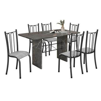 Imagem de Conjunto Sala de Jantar 6 Cadeiras Tampo de Granito 140x75cm Madri Martelado Prata/Hatan