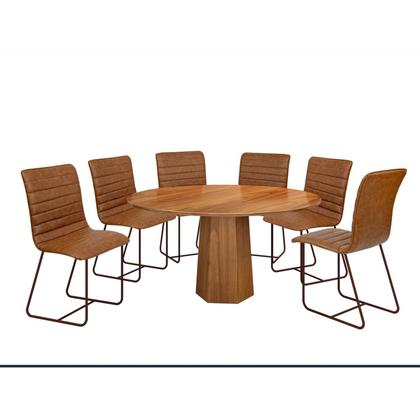 Imagem de Conjunto Sala de Jantar 6 Cadeiras Tampo em Madeira Redonda Itália