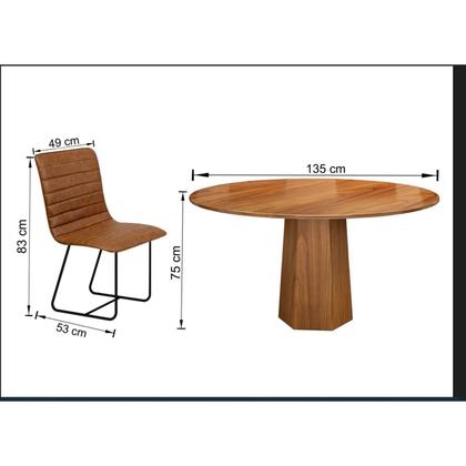 Imagem de Conjunto Sala de Jantar 6 Cadeiras Tampo em Madeira Redonda Itália Marrom/Café/Cinamomo Courrissimo
