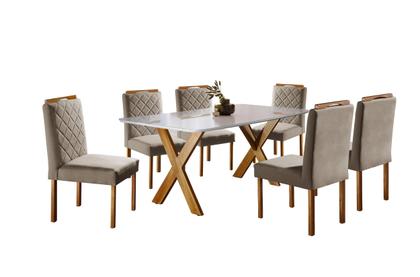 Imagem de Conjunto Sala de Jantar 6 Lugares Espanha Mesa e Cadeiras Madeira Maciça Tampo Com Vidro