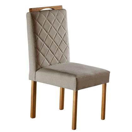 Imagem de Conjunto Sala de Jantar 6 Lugares Espanha Mesa e Cadeiras Madeira Maciça Tampo Com Vidro Tecido Linho Areia