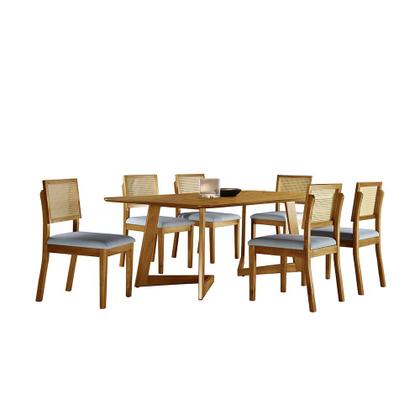 Imagem de Conjunto Sala de Jantar 6 Lugares Karol Mesa e Cadeiras Madeira Maciça e Rattan Móveis Mix