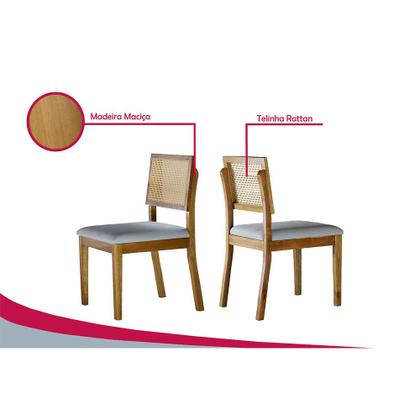 Imagem de Conjunto Sala de Jantar 6 Lugares Karol Mesa e Cadeiras Madeira Maciça e Rattan Móveis Mix