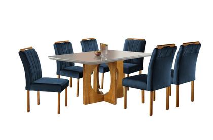 Imagem de Conjunto Sala de Jantar 6 Lugares Mesa Barcelona e 6 Cadeiras Juliana Azul