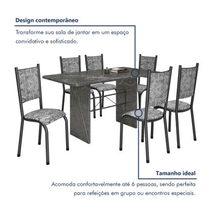 Imagem de Conjunto Sala de Jantar 6 Lugares Mesa Tampo Granito Retangular Topázio Bianca